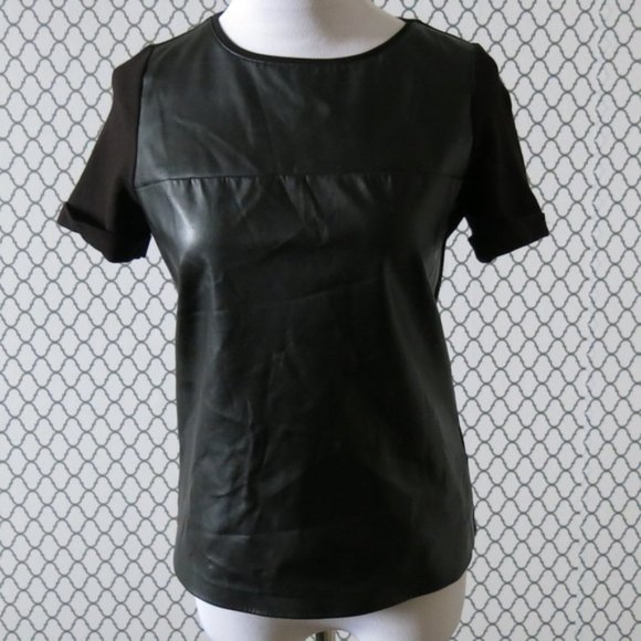 Zara Basic Black Faux Leather Front Top Blouse S - Picture 2 of 4